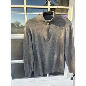 Huckberry‎ Wills Mens M Cashmere Quarter Zip Sweater Gray Mock Neck Pullover